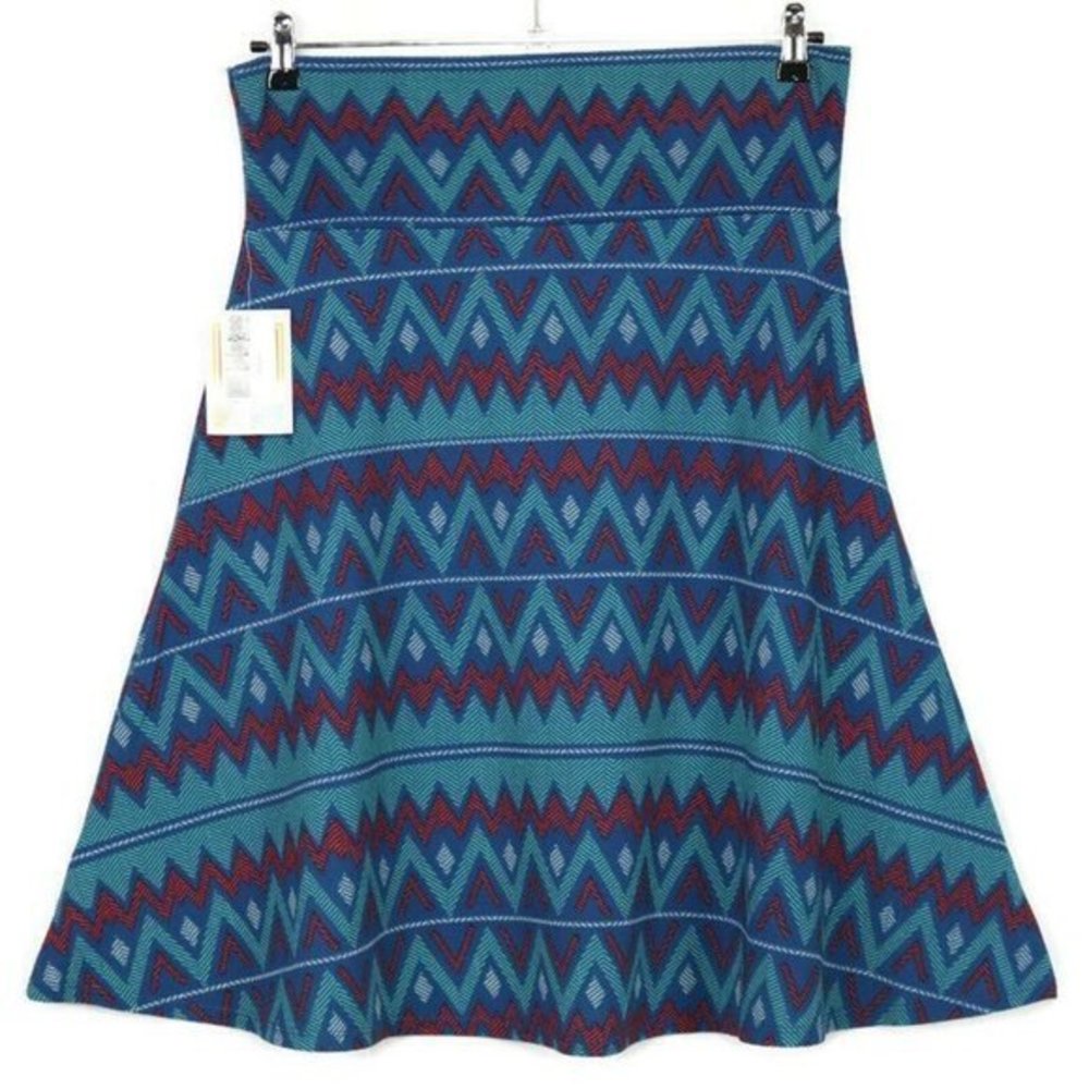 LuLaRoe Azure A-Line Skirt Blue Teal Red Elastic Pull On‎ Waist XL